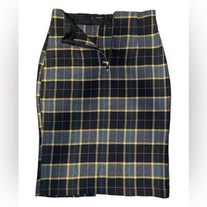 Zara Basic Women’s Plaid Midi Skirt- Size Large. Black, Gray, Yellow Plaid